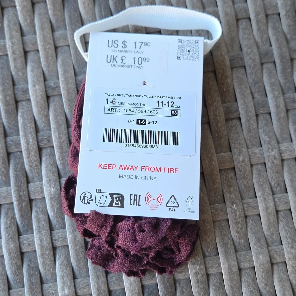 Nwt! Zara Kids Baby Girl Lace Trim Knee High Socks Burgundy
